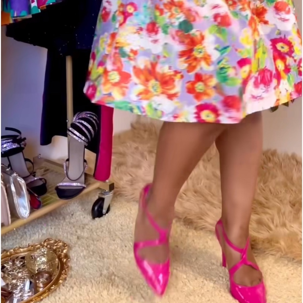 Hot Pink Cross Strap Pumps (8)